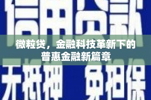 贵溪微粒贷，金融科技革新下的普惠金融新篇章